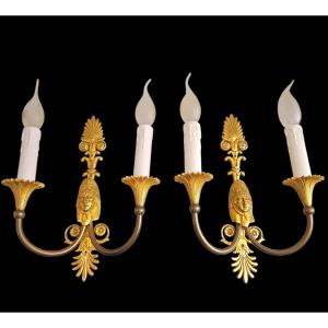 Paire d'appliques Empire aux mascarons Tisserand bronzier