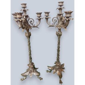 Pair Of 19th-century Patinated Bronze Candelabra