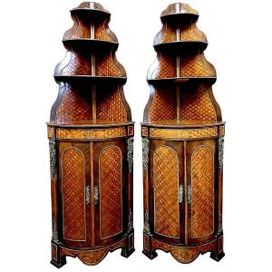 Pair Of Napoleon III Marquetry Corner Cabinets