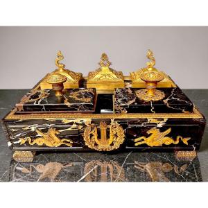 Nécessaire de bureau st Empire en marbre noir et bronze doré
