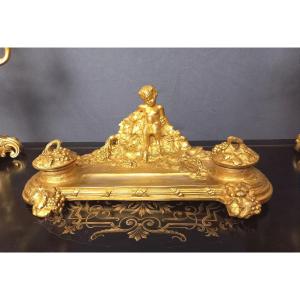 A Marionnet Bacchus Gilt Bronze Inkwell