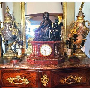 Pendulum Clock And Candelabra Signed Denière Bronzier In Paris