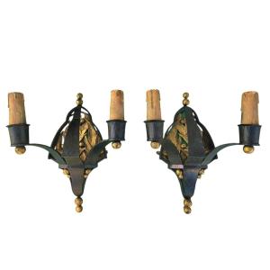 Pair Of Art Deco Wrought-iron Sconces