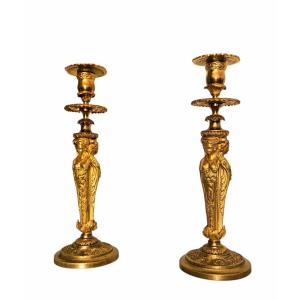 Paire de flambeaux bronze doré attr. Henri Picard