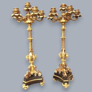 Paire de candélabres en bronze doré