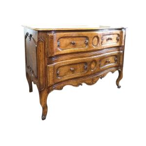 18th-century Louis XV-style Curved Chest Of Drawers In Walnut