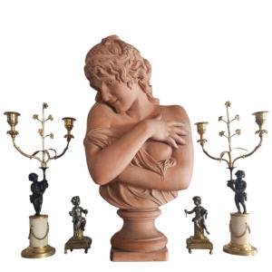 Grand Buste de Jeune Femme en Terre Cuite S. James PRADIER Édition Meilhan-Bordes