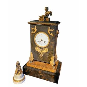 Large Empire-style Grandfather Clock Made Of Painted Sheet Metal And Gilded Bronze, Signed "delafosse, Paris"