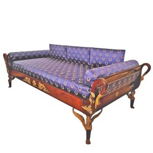 St. Empire Chaise Lounge With Swans And Winged Caryatids In Gilded Bronze