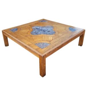 Large St. Louis XIV Coffee Table  Oak & Marble Inlay