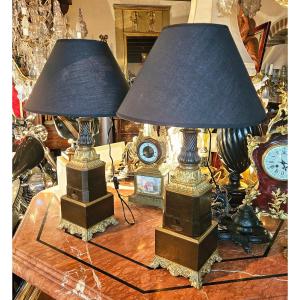 19th-century Carcel Bronze Lamps Signed Decan & Cie (electrified)