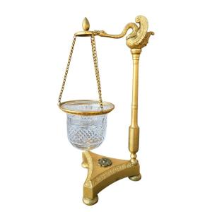 Veilleuse "au cygne" Charles X Bronze doré et cristal taillé