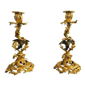 Chandeliers Bronze Doré, Décor d'Aigle et de Serpent Napoléon III
