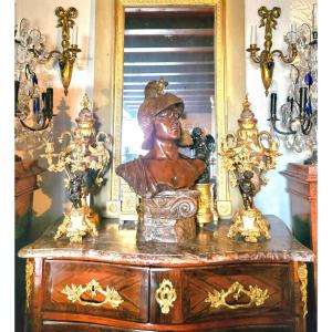 Antique Warrior Bust By Otto Petri & Goldscheider, Patinated Terracotta