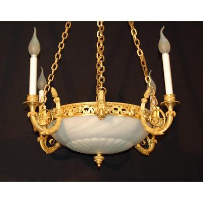 Chandelier Gilt Bronze And Chiseled, Alabaster Cup