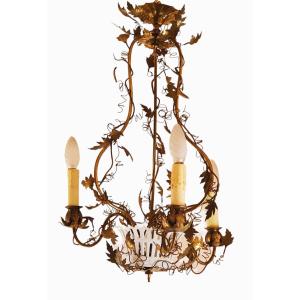 Small Chandelier In Brass And Biscuit In The Taste Of The Eighteenth