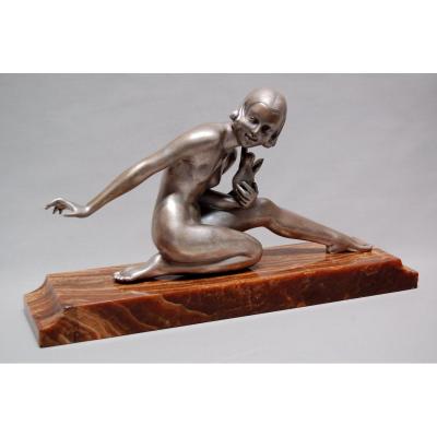 A Godard Sculpture Art Déco En Bronze Argenté