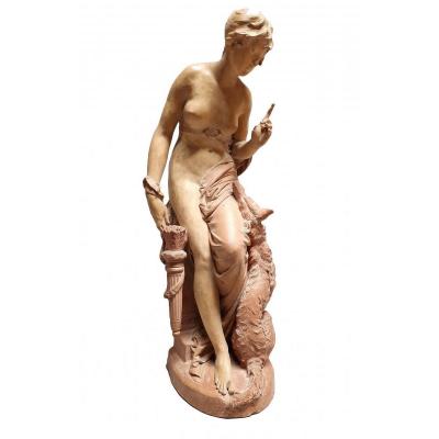 Carrier Belleuse Sculpture En Terre Cuite H 75 Cm 