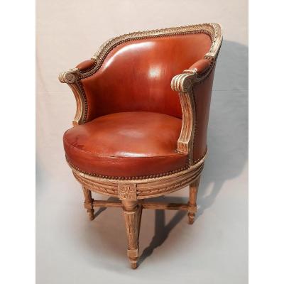 Leather Cabinet Chair Round Seat With Rolling