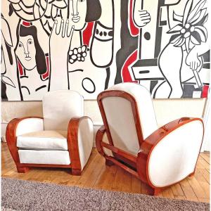 Pair Of Large Art Deco Convertible Armchairs In Mahogany