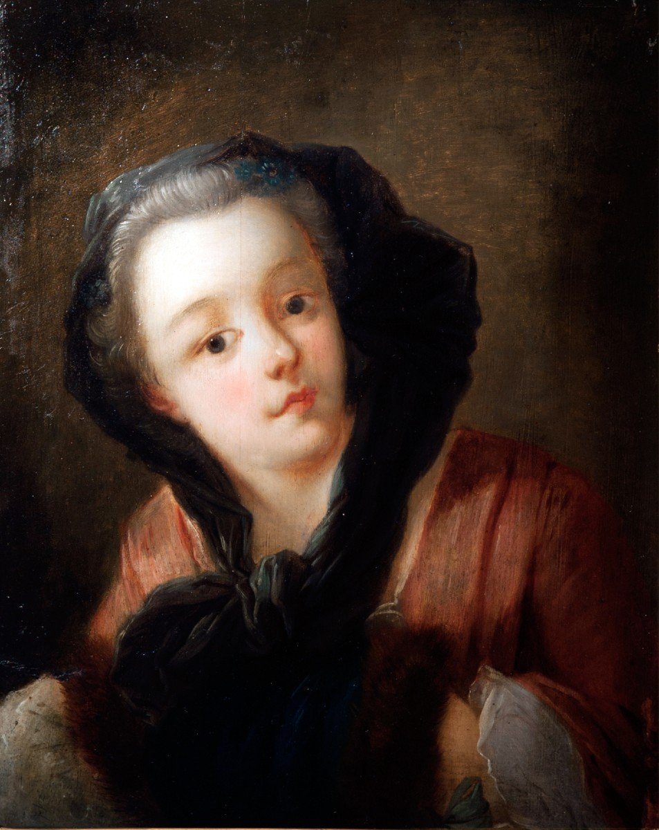 Jeune Femme Au Manchon Charles André Van Loo 1705/1765 (entourage)-photo-2