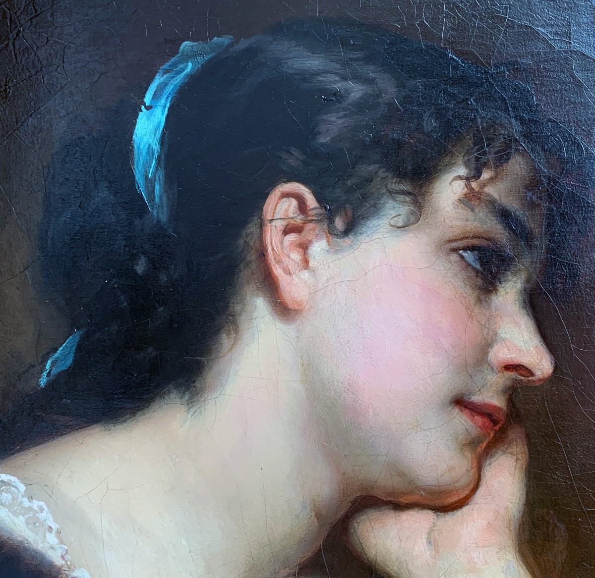 Young Woman Pensive By Leopold Schlessinger (1814 / 1880)-photo-4
