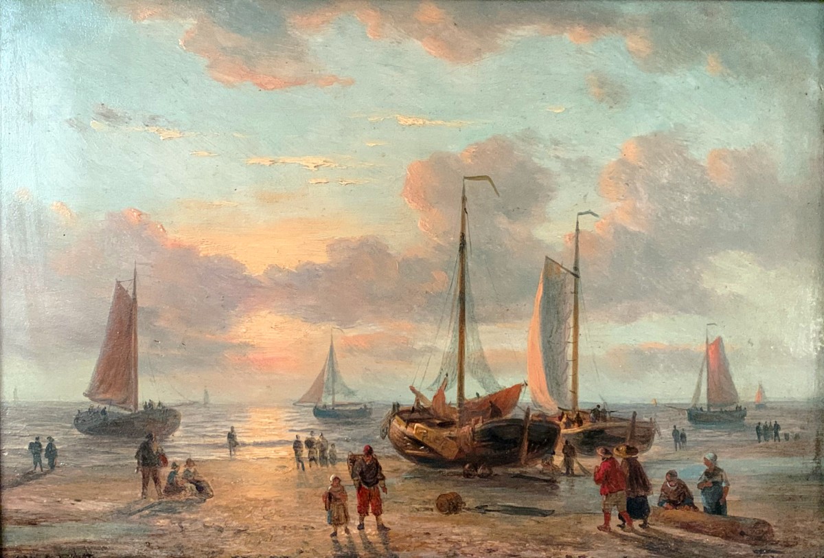 Retour de Pêche Georges Wilhelm Opdenhoff (1807-1873)-photo-2