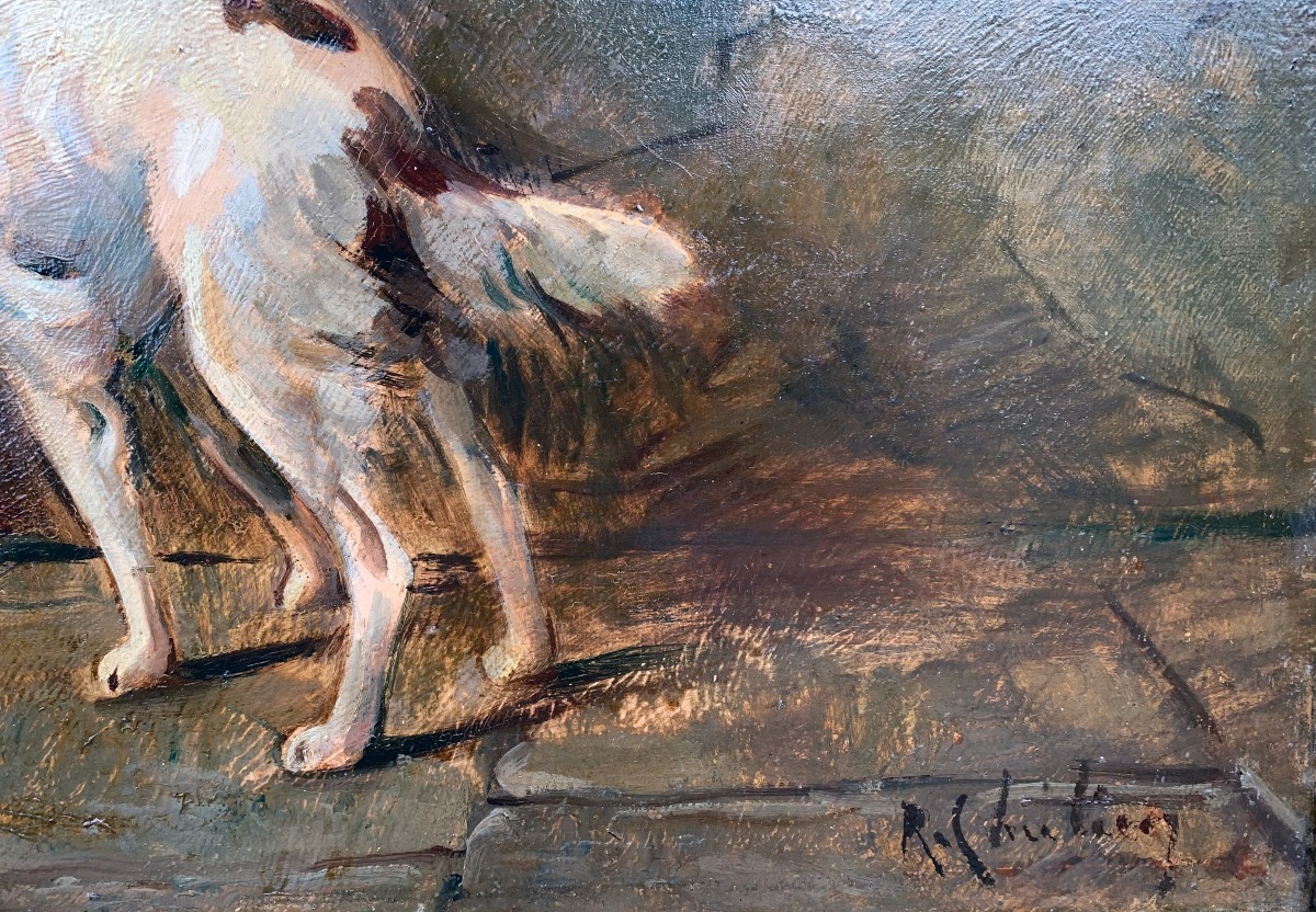 Réné Louis Créthien 1887/1945 – Nature morte de chasse avec chien-photo-2