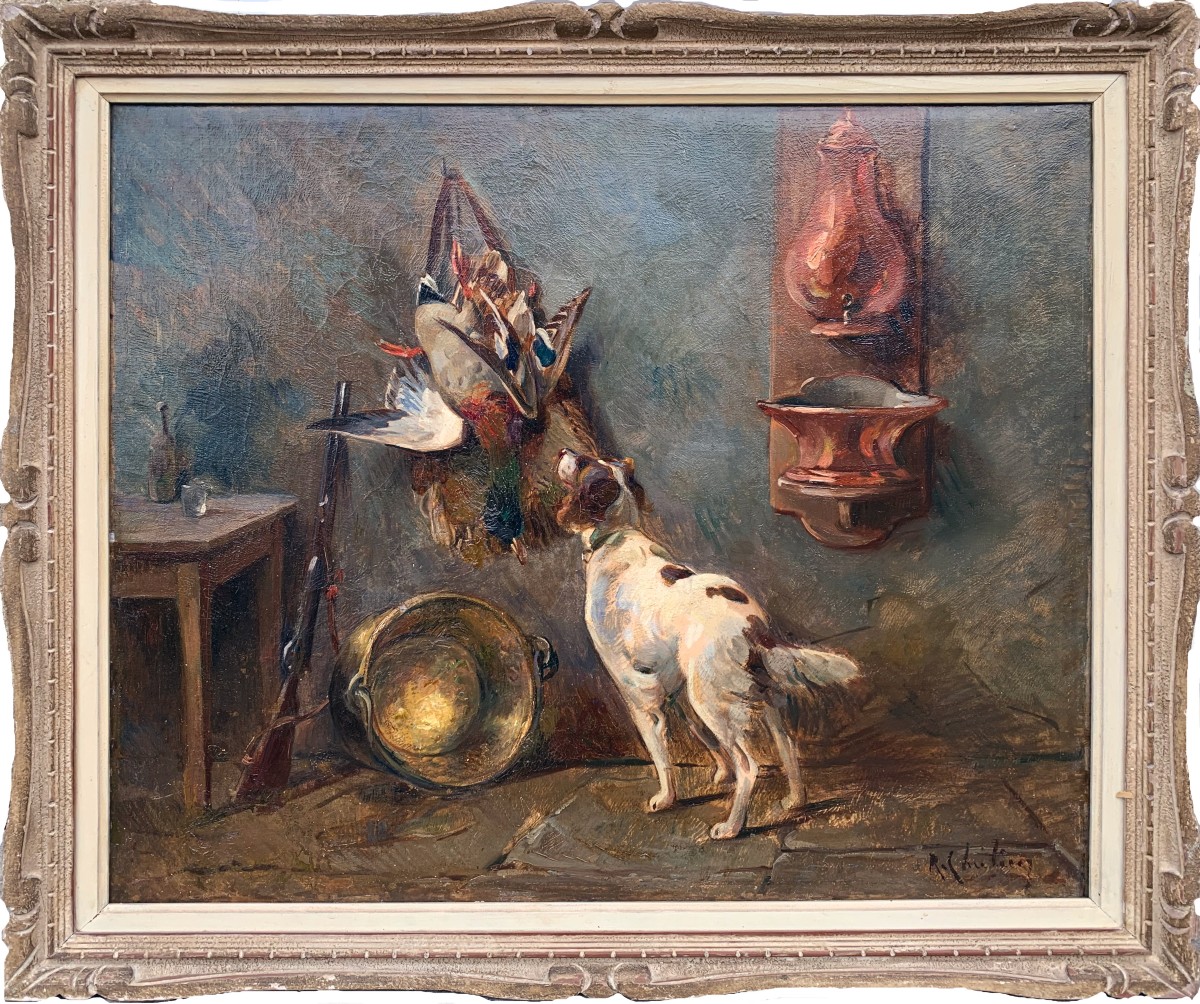 Réné Louis Créthien 1887/1945 – Nature morte de chasse avec chien
