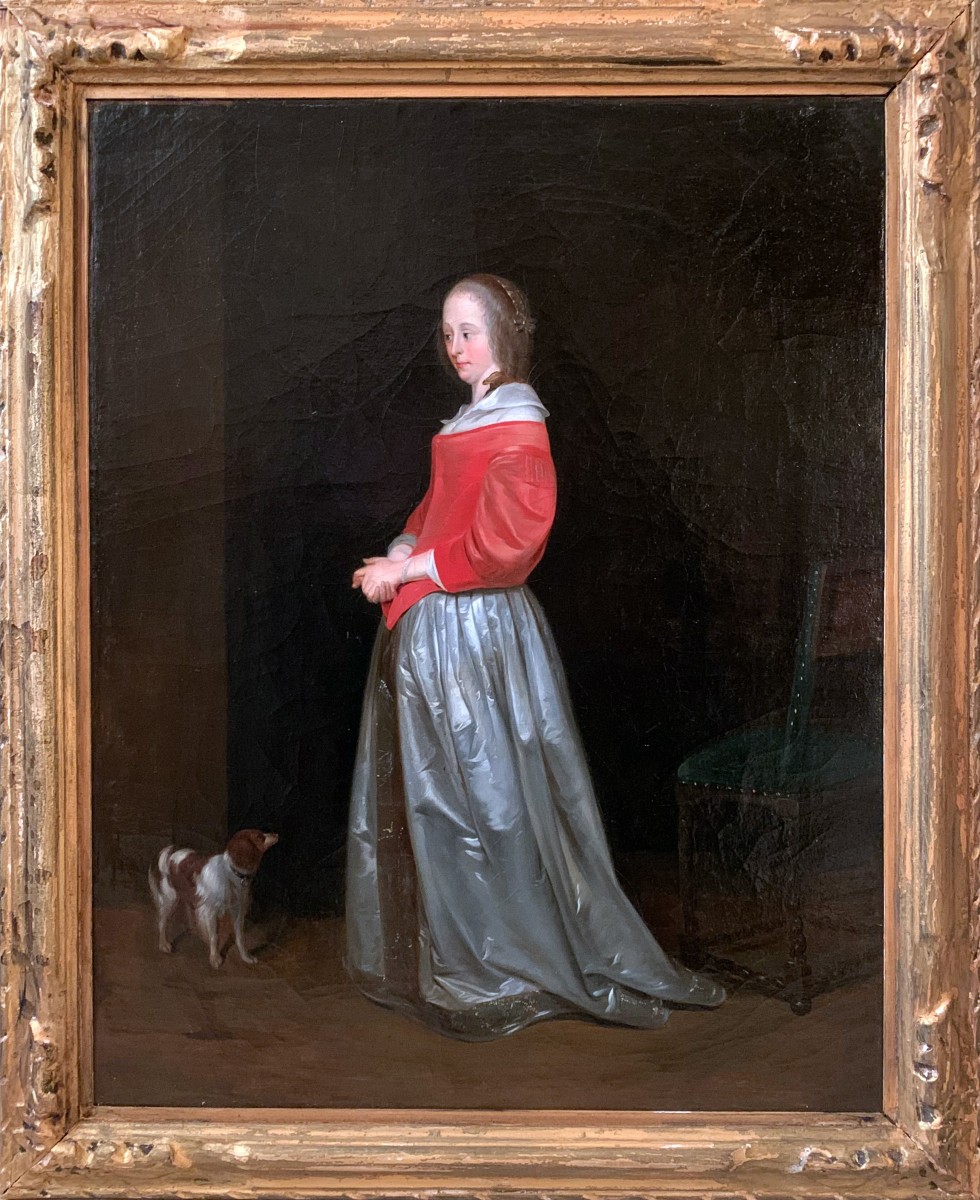 Elegant Woman With Dog, 19th Century (follower) Gerard Ter Borch (1617/1681)