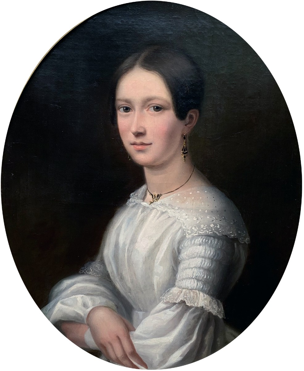 Portrait classique de jeune femme – signé J. Hallez | huile sur toile | présentation ovale-photo-2