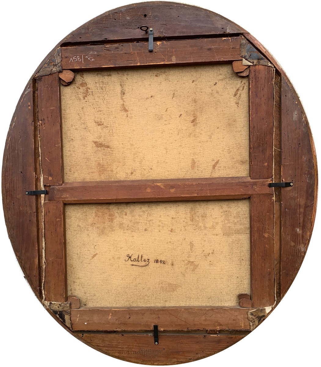 Portrait classique de jeune femme – signé J. Hallez | huile sur toile | présentation ovale-photo-3