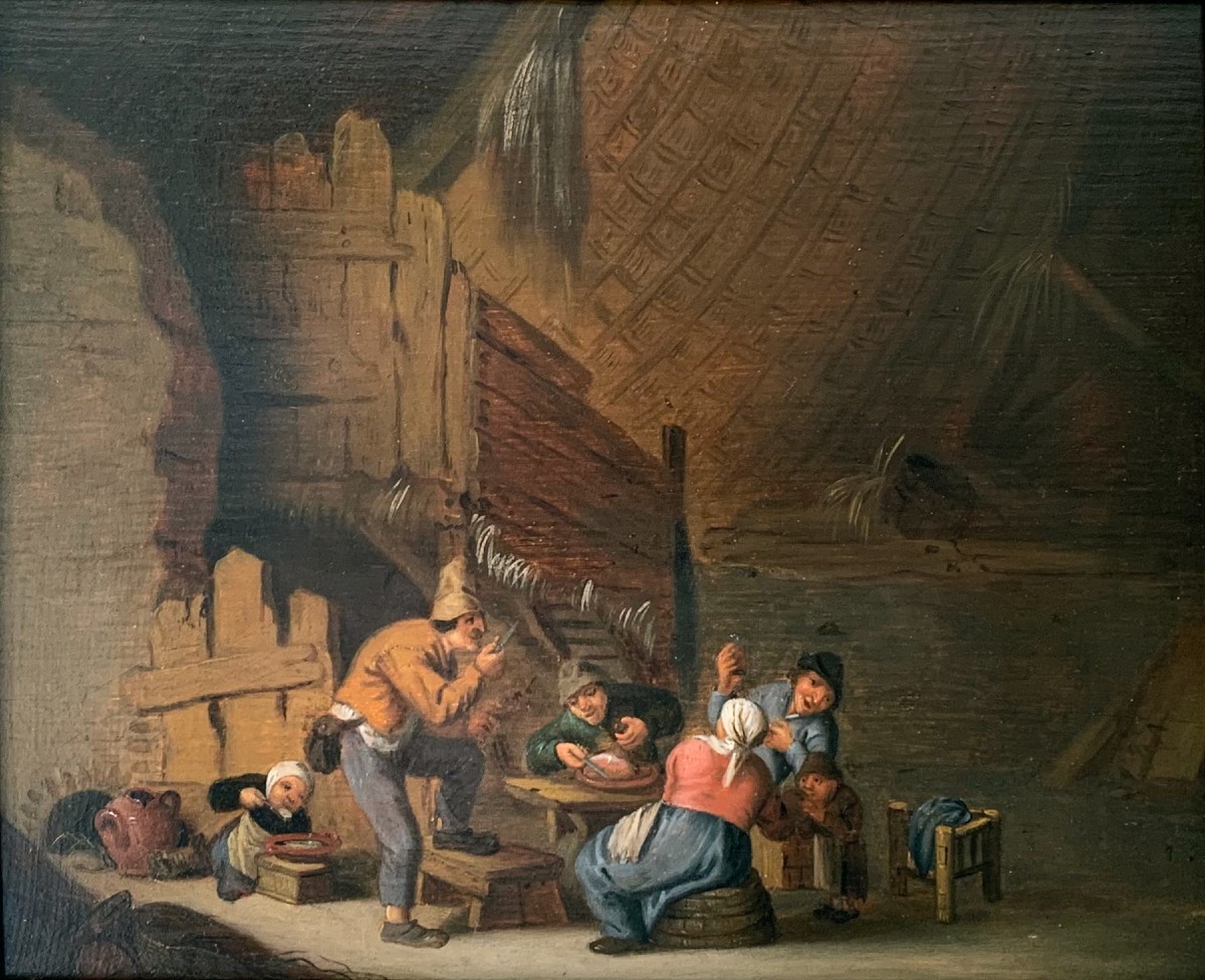 Scène paysanne animée, entourage de Adriaen van Ostade, datée 1644-photo-2