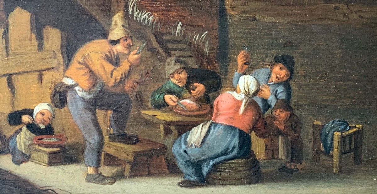 Scène paysanne animée, entourage de Adriaen van Ostade, datée 1644-photo-3