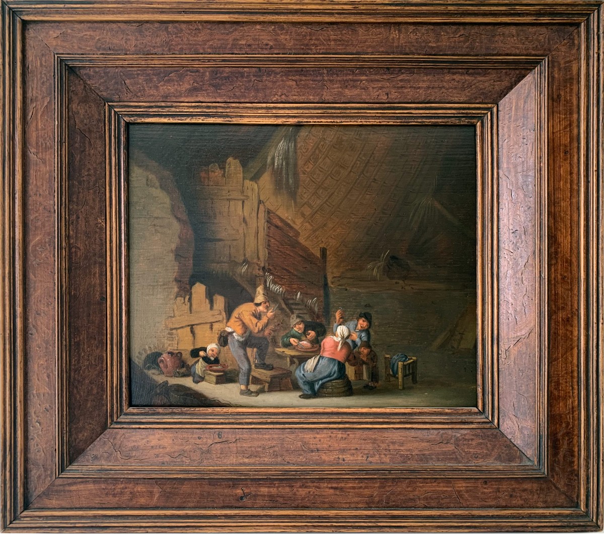 Scène paysanne animée, entourage de Adriaen van Ostade, datée 1644