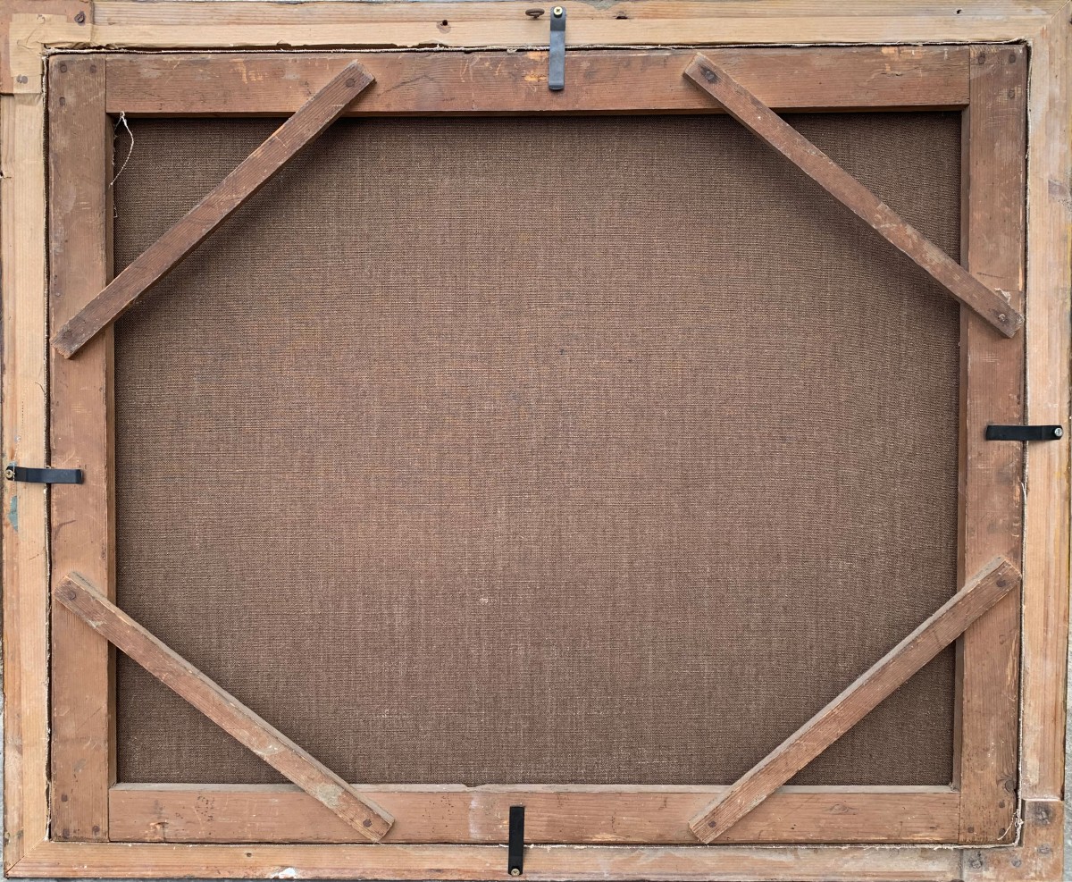 Antique Painting Signed émile Bujon 1873 Equestrian Scene Sulky Carriage-photo-4