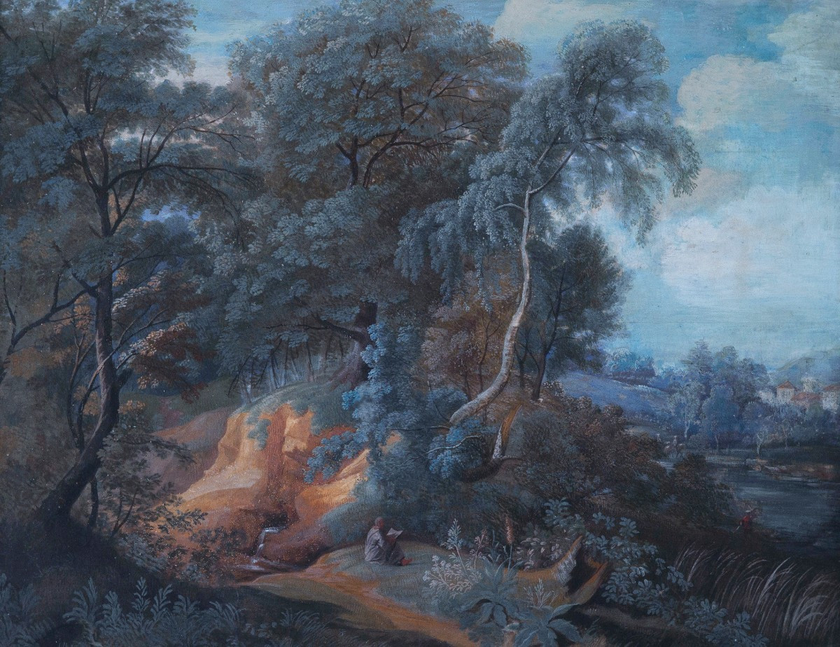 Pastoral Landscape Gouache 18th Century French School Pillement Entourage River-photo-2