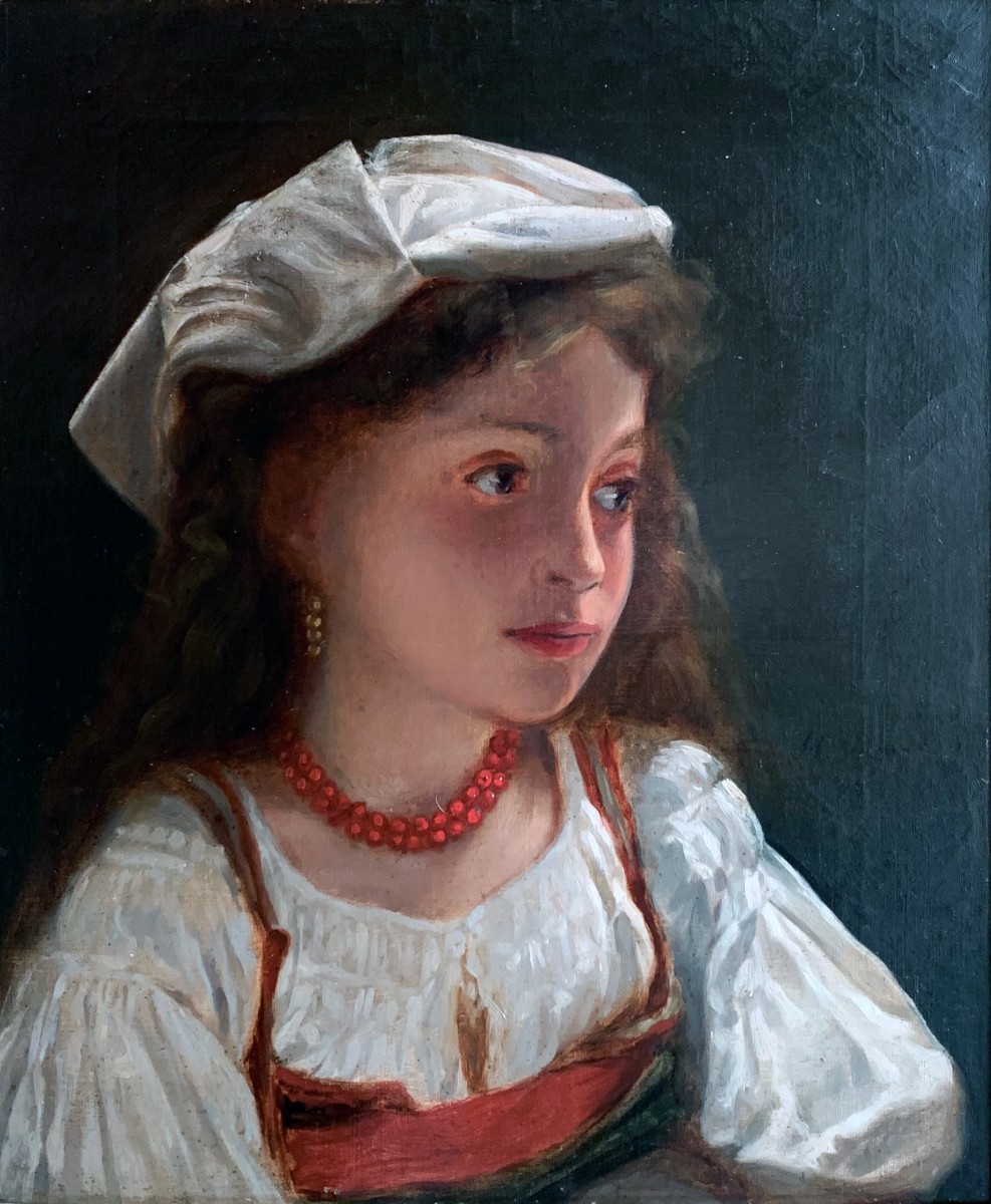 Portrait Of A Young Girl Signed H Viger (1819/1879) Oil On Canvas, Antique, Framed-photo-2