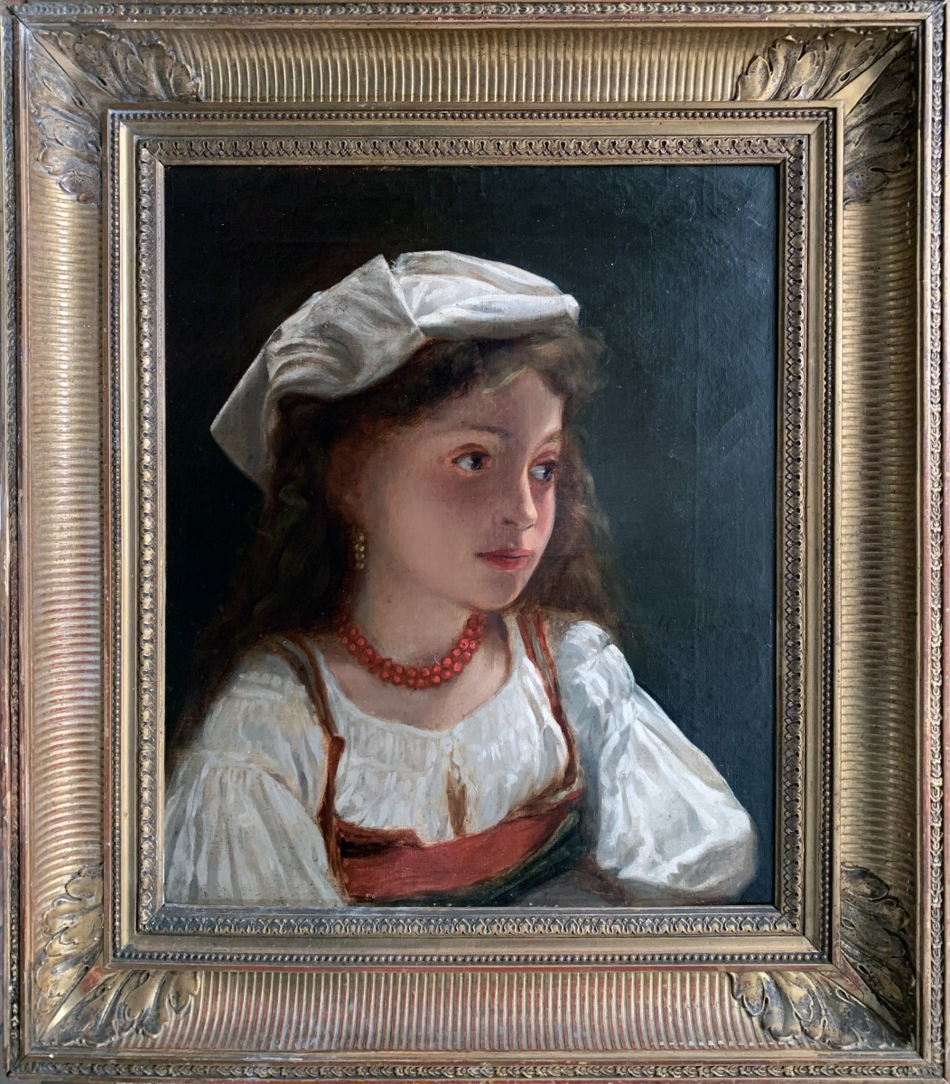 Portrait Of A Young Girl Signed H Viger (1819/1879) Oil On Canvas, Antique, Framed