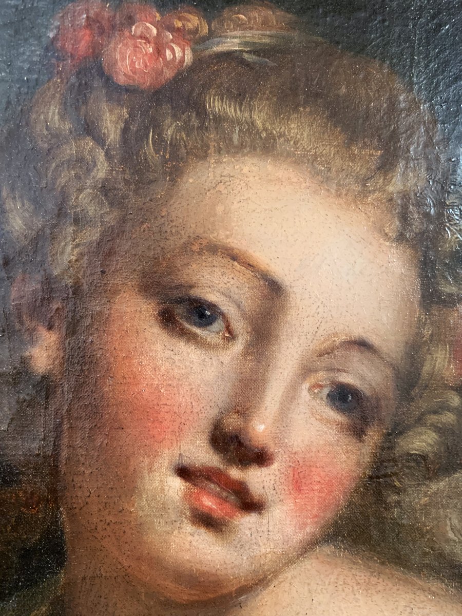 Portrait de jeune femme à la rose dans le goût de Greuze (1725-1805)-photo-3