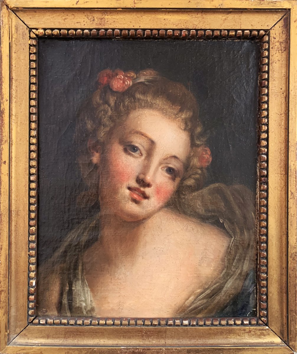 Portrait de jeune femme à la rose dans le goût de Greuze (1725-1805)