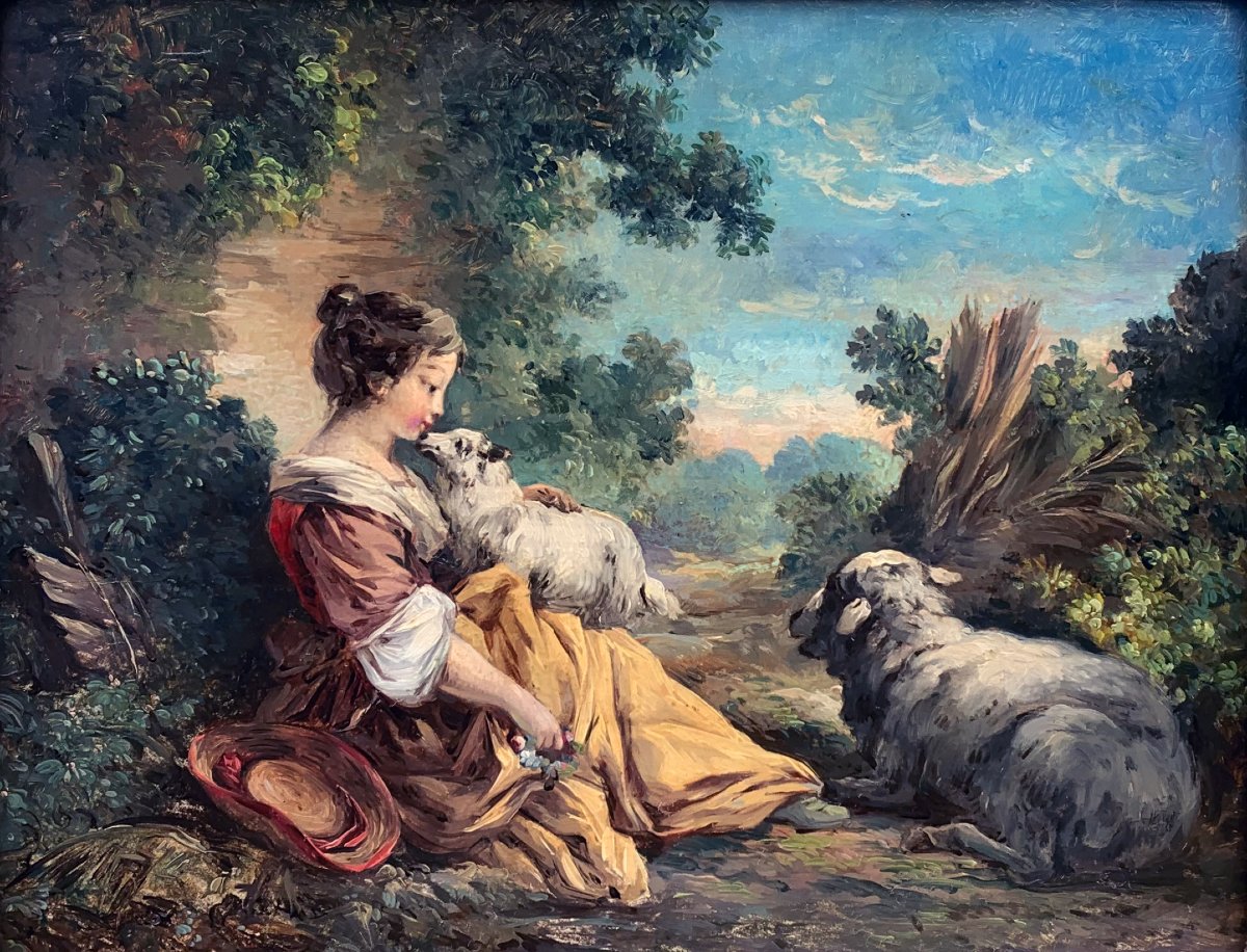 Shepherdess With A Lamb, In The Style Of François Boucher (1703–1770)-photo-2