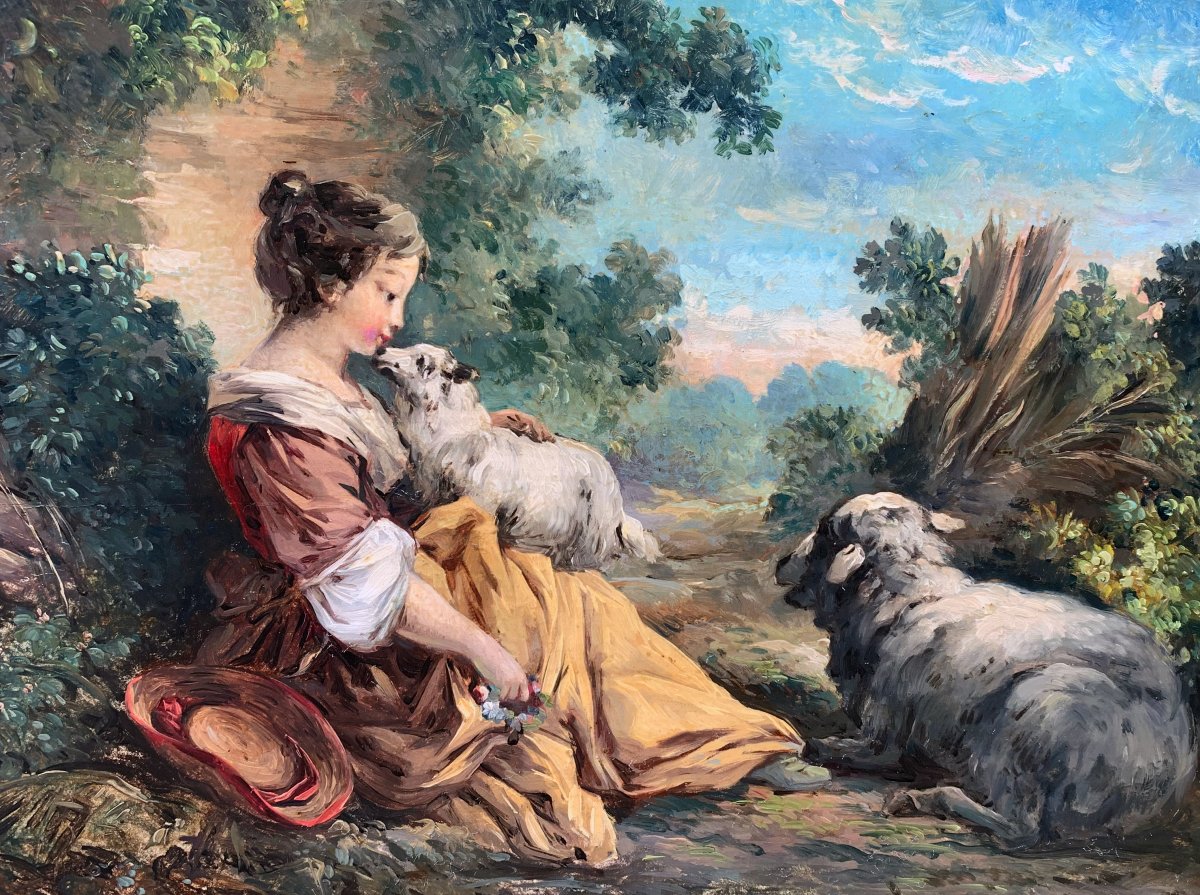Shepherdess With A Lamb, In The Style Of François Boucher (1703–1770)-photo-3