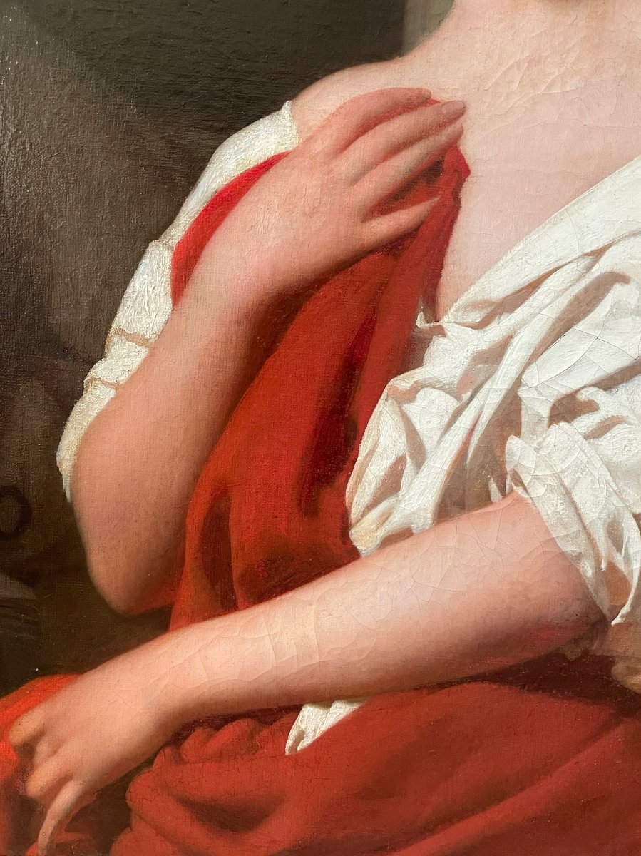 Jules de Vignon – Portrait de jeune femme, 1858 – Huile sur toile, peinture française du XIXe s-photo-2