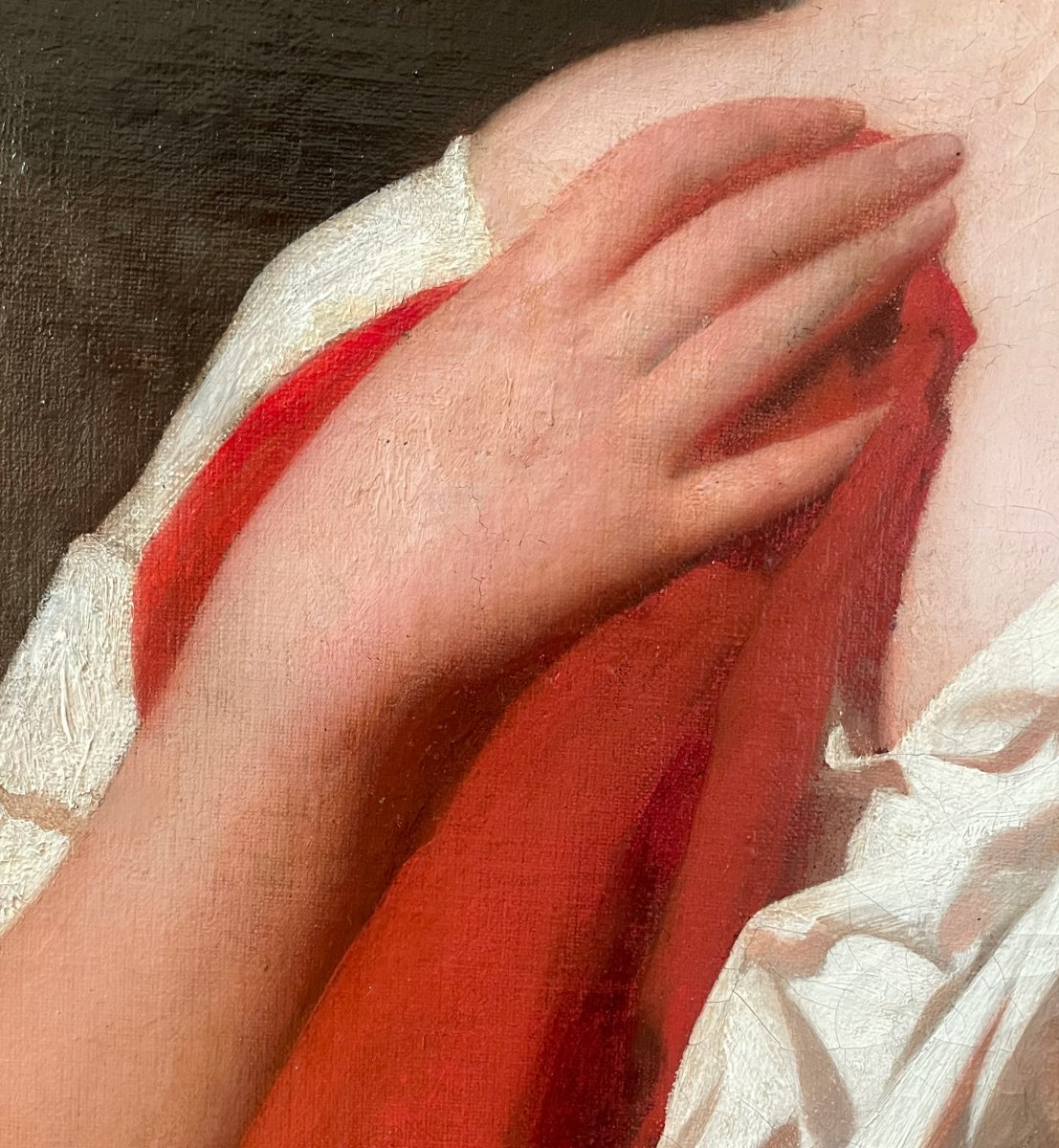 Jules de Vignon – Portrait de jeune femme, 1858 – Huile sur toile, peinture française du XIXe s-photo-3