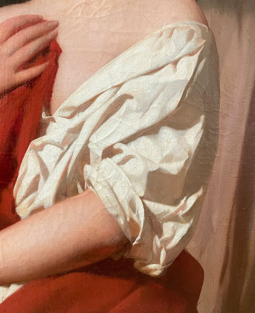 Jules de Vignon – Portrait de jeune femme, 1858 – Huile sur toile, peinture française du XIXe s-photo-4