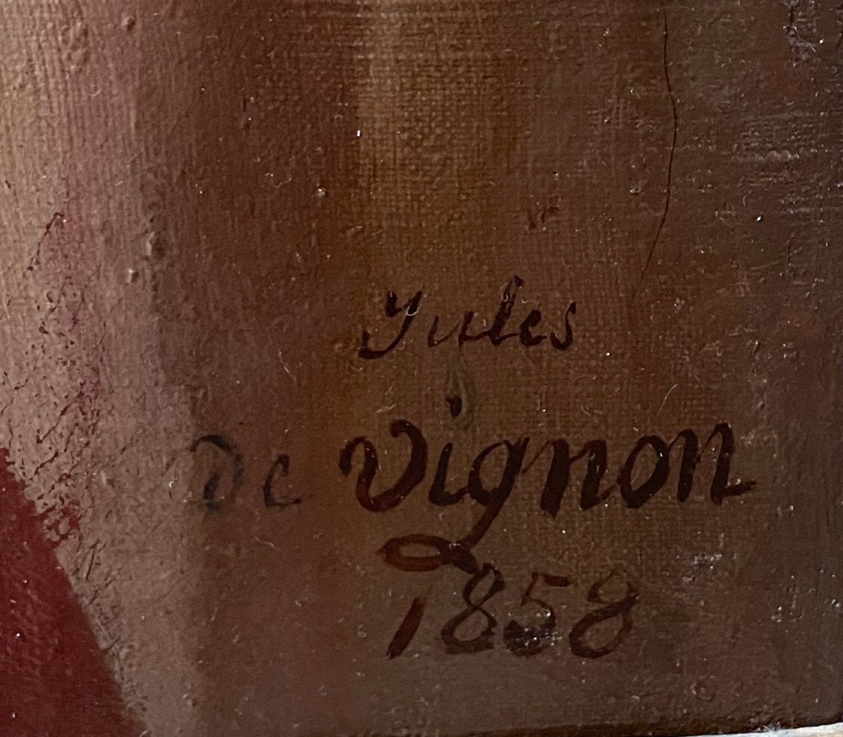 Jules de Vignon – Portrait de jeune femme, 1858 – Huile sur toile, peinture française du XIXe s-photo-6