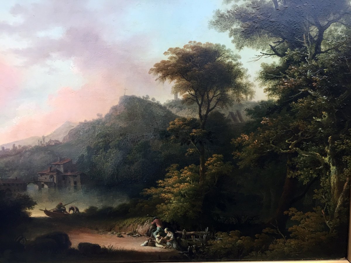 Paysage Lacustre Animé Att. Göbell Gerrit Hendrik (1786/1833)-photo-2