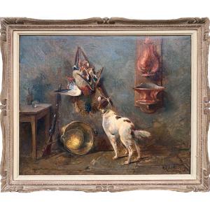 René Louis Créthien 1887/1945 – Still Life Of A Hunting Scene With A Dog