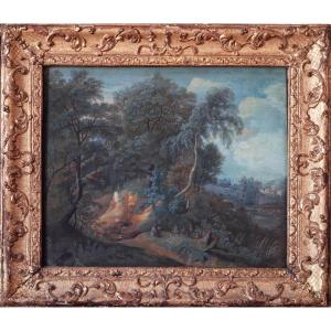 Pastoral Landscape Gouache 18th Century French School Pillement Entourage River